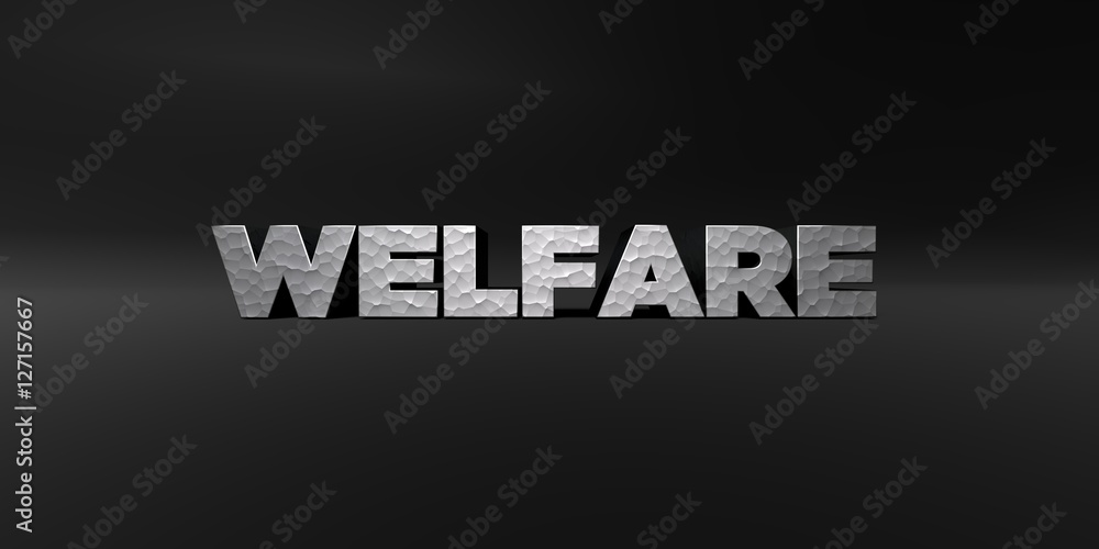 Fototapete welfare - hammered metal finish text on black studio - 3d rendered royalty free stock photo. this im