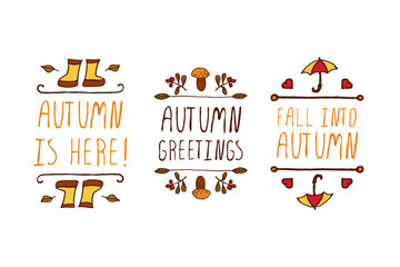 Hand drawn autumn elements with inscription