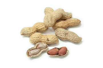 Peanuts on a white background