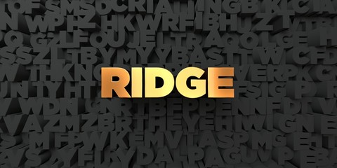 Ridge - Gold text on black background - 3D rendered royalty free stock picture. This image can be used for an online website banner ad or a print postcard.