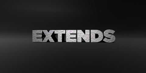 EXTENDS - hammered metal finish text on black studio - 3D rendered royalty free stock photo. This image can be used for an online website banner ad or a print postcard.
