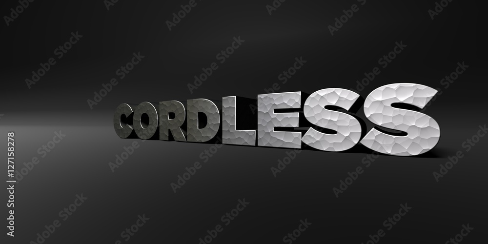 Fototapete cordless - hammered metal finish text on black studio - 3d rendered royalty free stock photo. this i