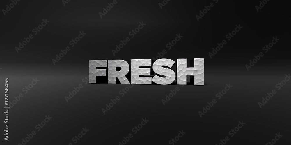 Fototapete fresh - hammered metal finish text on black studio - 3d rendered royalty free stock photo. this imag