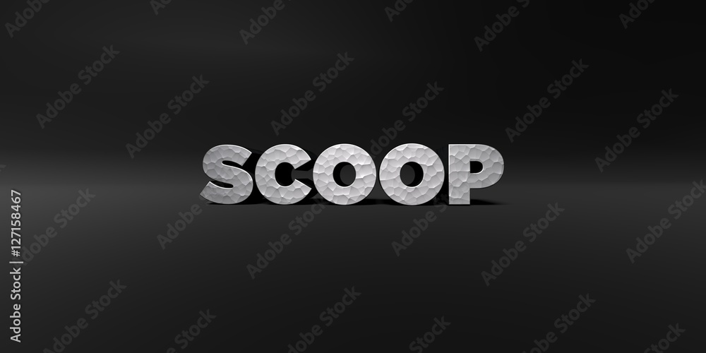 Fototapete scoop - hammered metal finish text on black studio - 3d rendered royalty free stock photo. this imag