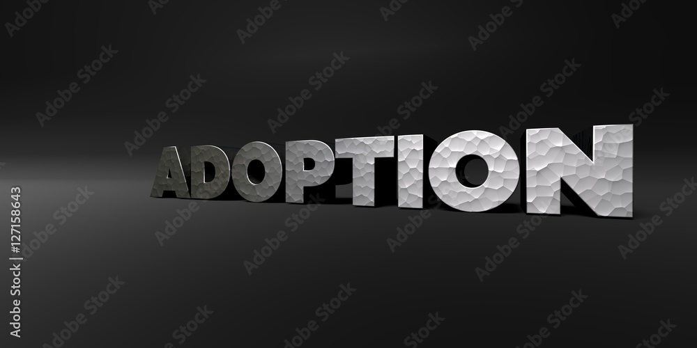 Fototapete adoption - hammered metal finish text on black studio - 3d rendered royalty free stock photo. this i