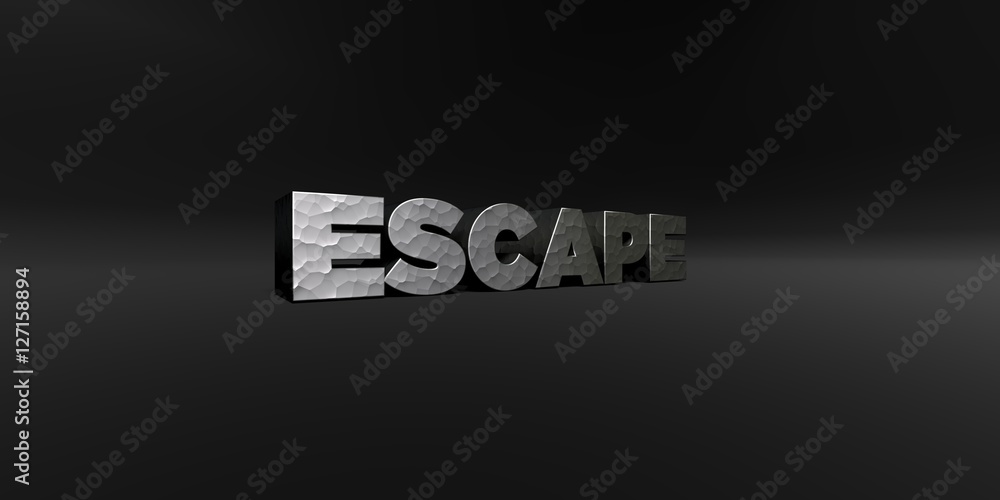 Fototapete escape - hammered metal finish text on black studio - 3d rendered royalty free stock photo. this ima