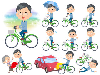Fototapeta premium Blue clothing glass dad ride on city bicycle