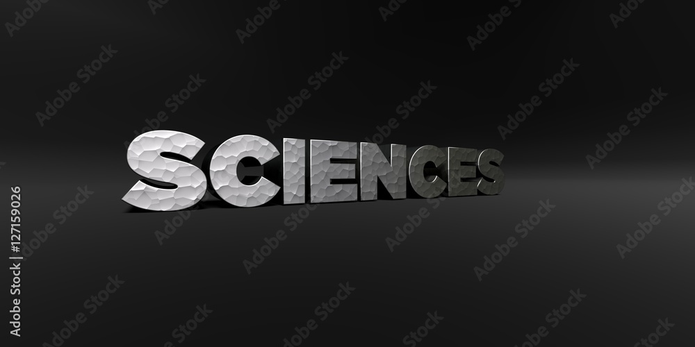 Fototapete sciences - hammered metal finish text on black studio - 3d rendered royalty free stock photo. this i