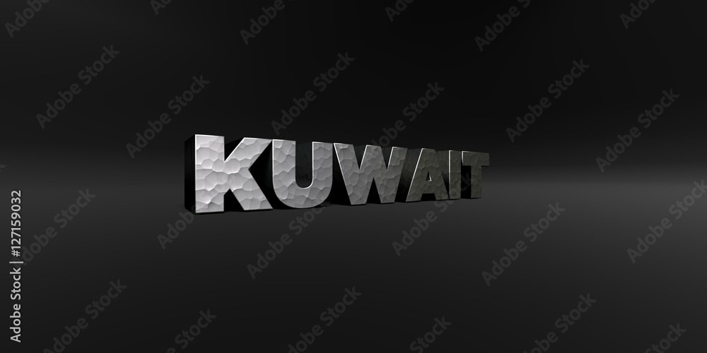 Fototapete kuwait - hammered metal finish text on black studio - 3d rendered royalty free stock photo. this ima