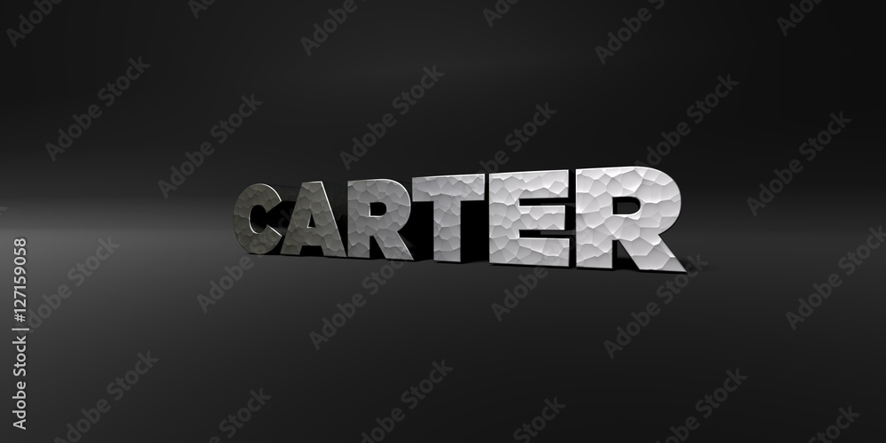 Fototapete carter - hammered metal finish text on black studio - 3d rendered royalty free stock photo. this ima