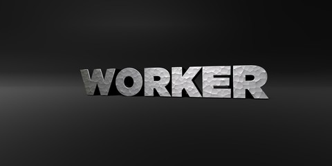 WORKER - hammered metal finish text on black studio - 3D rendered royalty free stock photo. This image can be used for an online website banner ad or a print postcard.