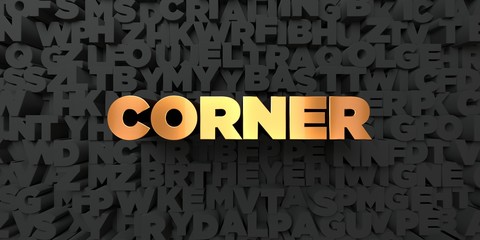 Corner - Gold text on black background - 3D rendered royalty free stock picture. This image can be used for an online website banner ad or a print postcard.