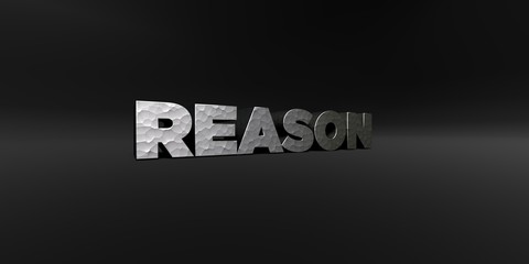 REASON - hammered metal finish text on black studio - 3D rendered royalty free stock photo. This image can be used for an online website banner ad or a print postcard.