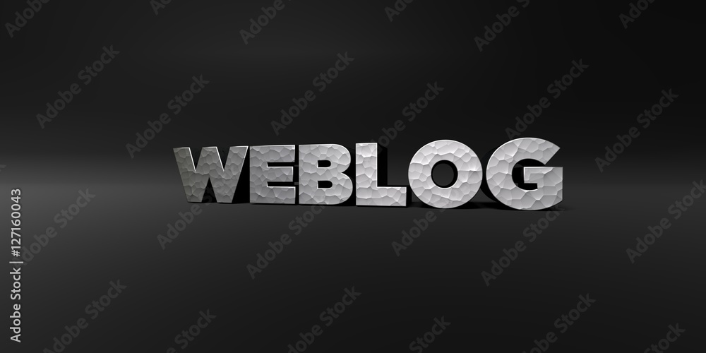 Fototapete weblog - hammered metal finish text on black studio - 3d rendered royalty free stock photo. this ima