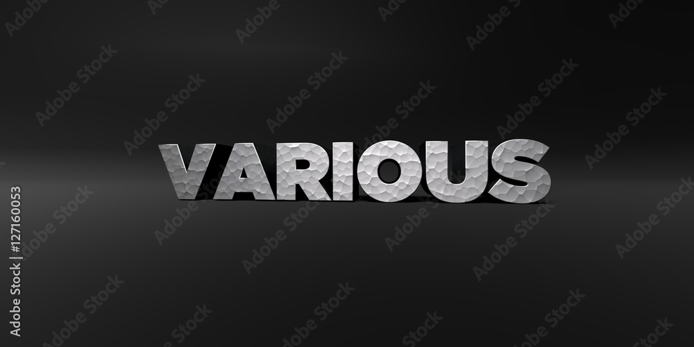 Fototapete various - hammered metal finish text on black studio - 3d rendered royalty free stock photo. this im