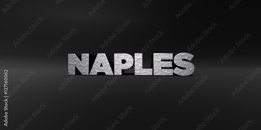 Fototapete naples - hammered metal finish text on black studio - 3d rendered royalty free stock photo. this ima