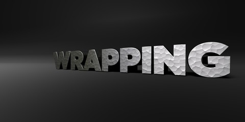 WRAPPING - hammered metal finish text on black studio - 3D rendered royalty free stock photo. This image can be used for an online website banner ad or a print postcard.