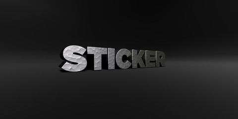 STICKER - hammered metal finish text on black studio - 3D rendered royalty free stock photo. This image can be used for an online website banner ad or a print postcard.