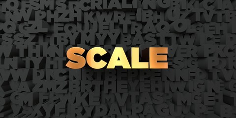 Scale - Gold text on black background - 3D rendered royalty free stock picture. This image can be used for an online website banner ad or a print postcard.