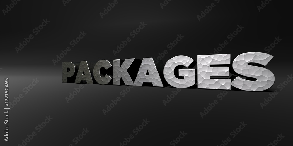 Fototapete packages - hammered metal finish text on black studio - 3d rendered royalty free stock photo. this i