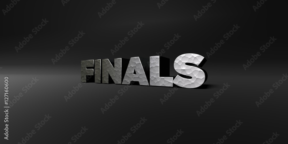 Fototapete finals - hammered metal finish text on black studio - 3d rendered royalty free stock photo. this ima