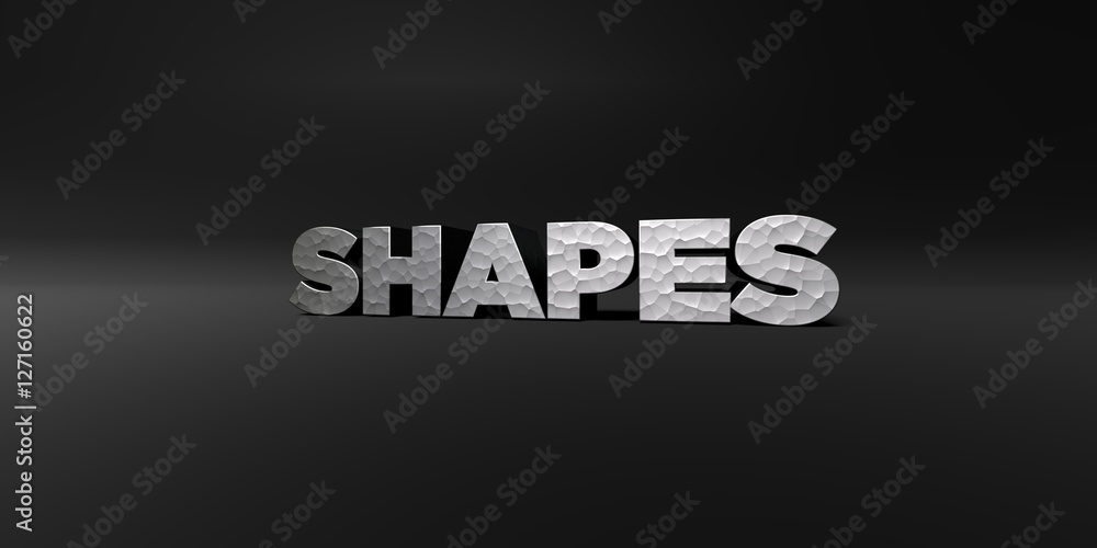 Fototapete shapes - hammered metal finish text on black studio - 3d rendered royalty free stock photo. this ima