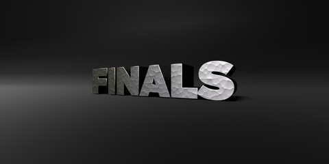 FINALS - hammered metal finish text on black studio - 3D rendered royalty free stock photo. This image can be used for an online website banner ad or a print postcard.