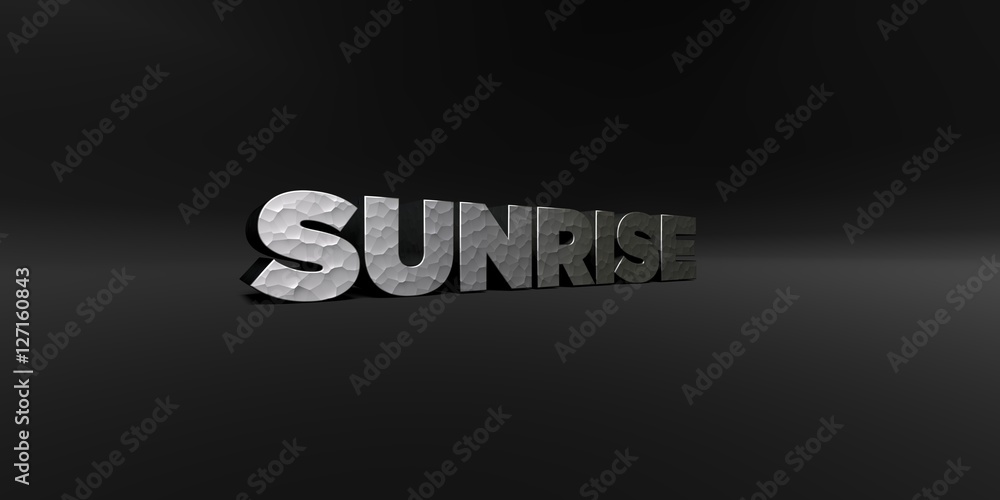 Fototapete sunrise - hammered metal finish text on black studio - 3d rendered royalty free stock photo. this im