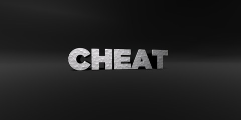 CHEAT - hammered metal finish text on black studio - 3D rendered royalty free stock photo. This image can be used for an online website banner ad or a print postcard.