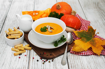 Pumpkin soup with fresh pumpkins