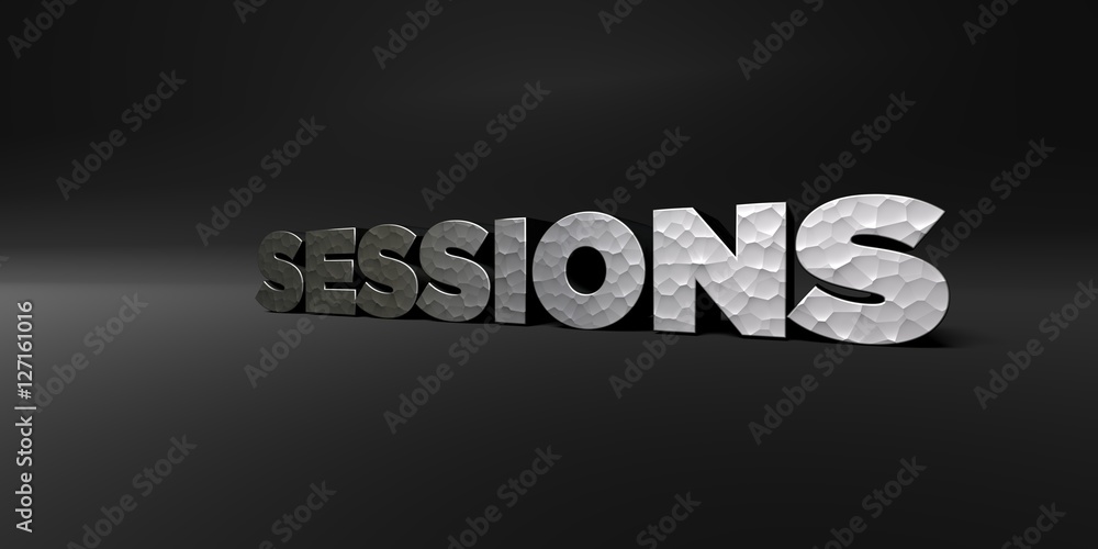 Fototapete sessions - hammered metal finish text on black studio - 3d rendered royalty free stock photo. this i
