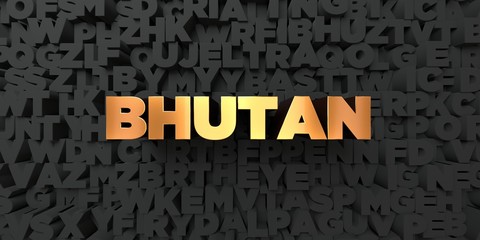 Bhutan - Gold text on black background - 3D rendered royalty free stock picture. This image can be used for an online website banner ad or a print postcard.