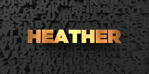 Heather - Gold text on black background - 3D rendered royalty free stock picture. This image can be used for an online website banner ad or a print postcard.