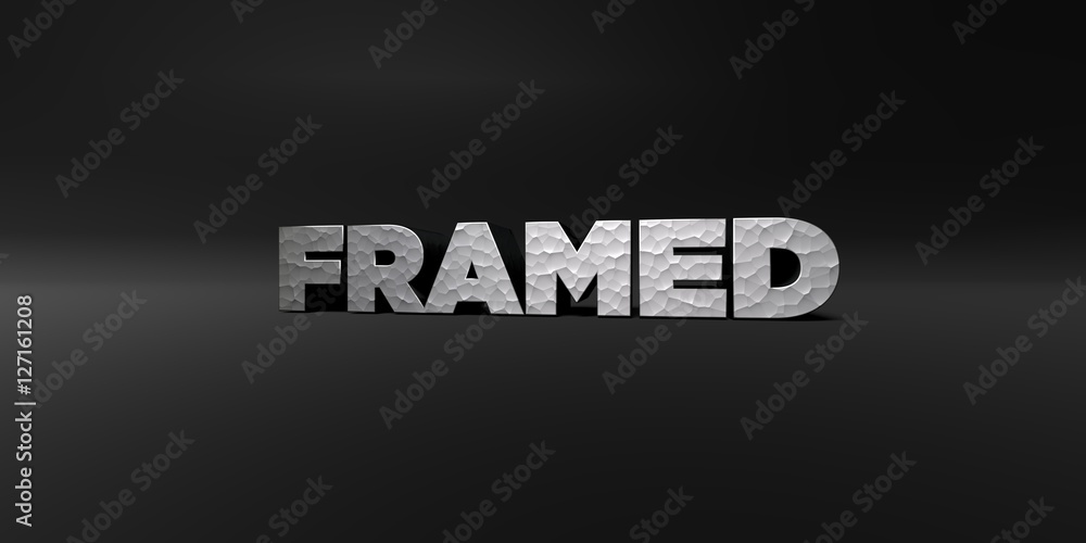 Fototapete framed - hammered metal finish text on black studio - 3d rendered royalty free stock photo. this ima