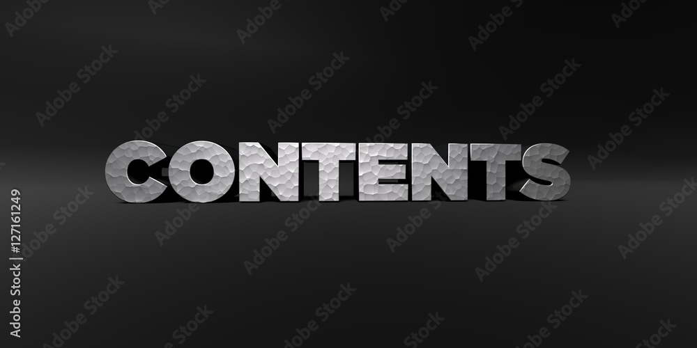 Fototapete contents - hammered metal finish text on black studio - 3d rendered royalty free stock photo. this i