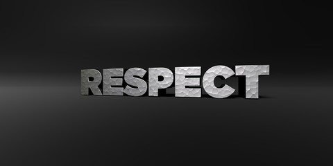 RESPECT - hammered metal finish text on black studio - 3D rendered royalty free stock photo. This image can be used for an online website banner ad or a print postcard.