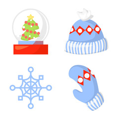 Christmas Icon Set Collection Vector. cartoon. New year traditional symbols collection. Christmas and New Year icons and objects. Hats, mittens, snowflakes. vector clip art