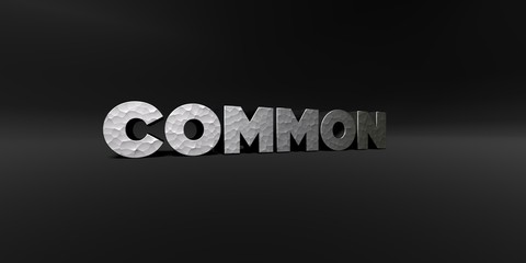 COMMON - hammered metal finish text on black studio - 3D rendered royalty free stock photo. This image can be used for an online website banner ad or a print postcard.