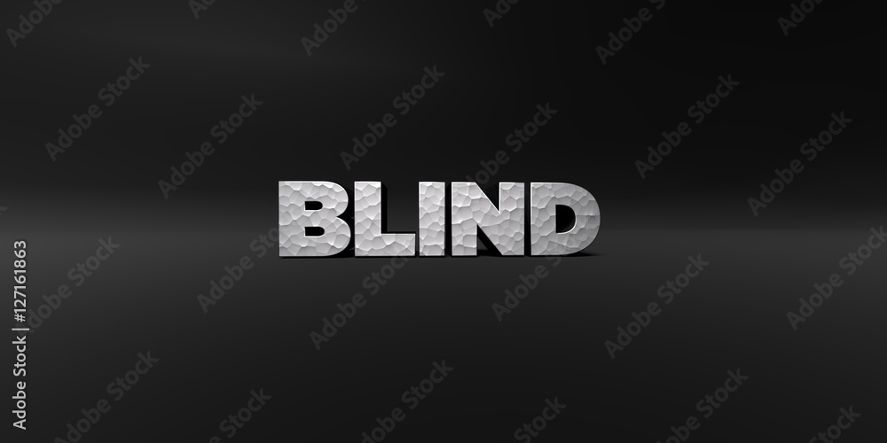 Fototapete blind - hammered metal finish text on black studio - 3d rendered royalty free stock photo. this imag