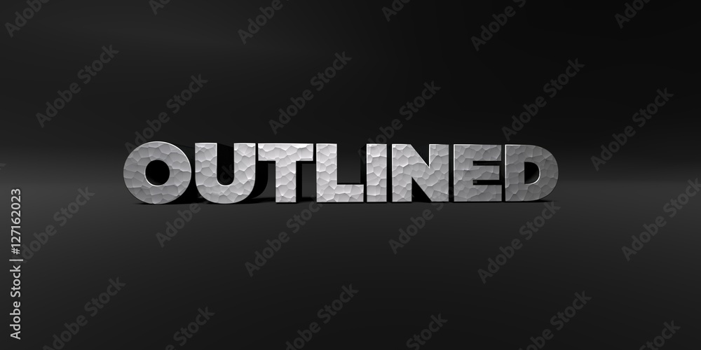 Fototapete outlined - hammered metal finish text on black studio - 3d rendered royalty free stock photo. this i