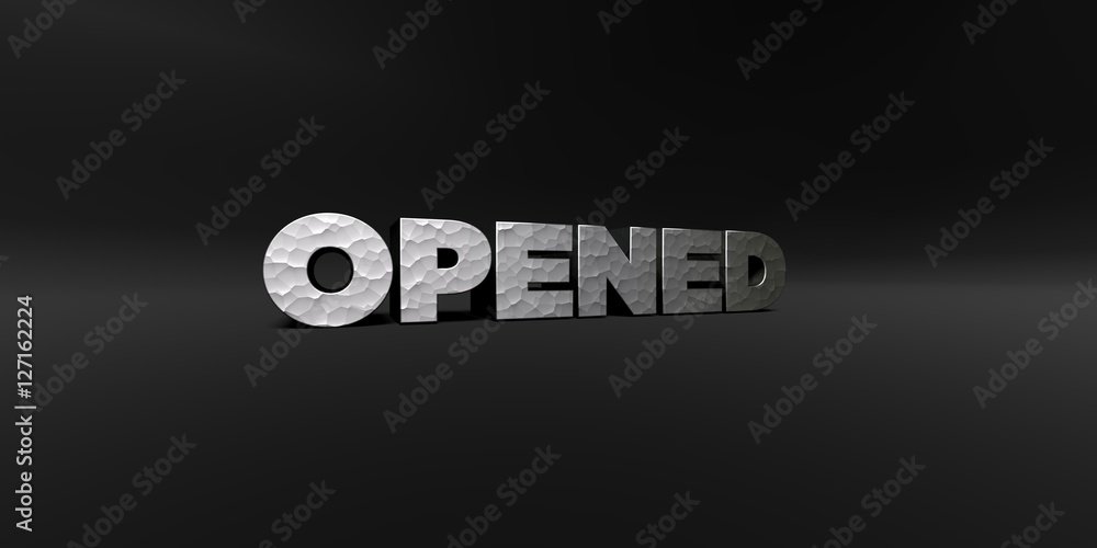Fototapete opened - hammered metal finish text on black studio - 3d rendered royalty free stock photo. this ima
