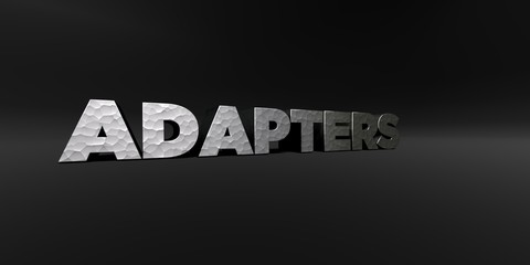 ADAPTERS - hammered metal finish text on black studio - 3D rendered royalty free stock photo. This image can be used for an online website banner ad or a print postcard.