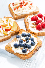 sweet toast with different toppings, vertical