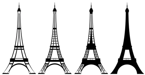 Foto op Canvas eiffel tower black and white vector outline and silhouette set © Cattallina