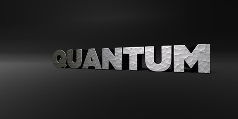 Obraz premium QUANTUM - hammered metal finish text on black studio - 3D rendered royalty free stock photo. This image can be used for an online website banner ad or a print postcard.