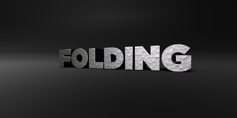 FOLDING - hammered metal finish text on black studio - 3D rendered royalty free stock photo. This image can be used for an online website banner ad or a print postcard.