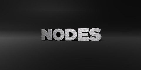 NODES - hammered metal finish text on black studio - 3D rendered royalty free stock photo. This image can be used for an online website banner ad or a print postcard.