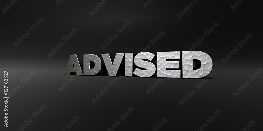 Fototapete advised - hammered metal finish text on black studio - 3d rendered royalty free stock photo. this im