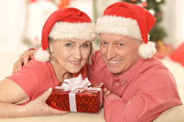 Obraz na płótnie Canvas Senior couple celibrating Christmas 
