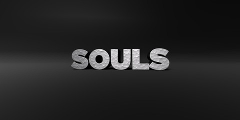 SOULS - hammered metal finish text on black studio - 3D rendered royalty free stock photo. This image can be used for an online website banner ad or a print postcard.